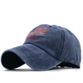 Washed navy blue cotton baseball cap with USA letter embroidery and American flag - Navy Blue