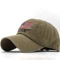 Vintage khaki washed cotton baseball cap with American flag and USA embroidery - Khaki