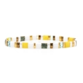 Bohemian Tila beaded bracelet featuring white, yellow, and blue tiles with gold spacers - White/Yellow/Blue