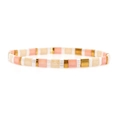 Bohemian Tila bead bracelet featuring pink, white, beige and metallic gold tiles - Pink/White/Beige