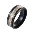 Black stainless steel dragon ring for men featuring gold pattern and luminous glow effect - US 11 / Black Plated + Luminous Dragon