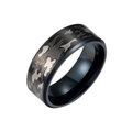Men's black camo stainless steel ring with polished inner band and beveled edges - US 6 / Black Camouflage
