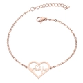 Detail view of rose gold hollow heart and stethoscope EKG pendant on stainless steel chain - Heart Beat / Rose Gold