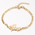 Elegant gold butterfly bracelet with openwork design and adjustable Figaro chain for women - Double Butterfly / Gold