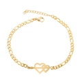 Golden Figaro chain bracelet with interlocking double heart charm and adjustable clasp - Heart with Arrow / Gold