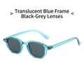 Fashionable polygon sunglasses with transparent blue frames and grey lenses - Transparent Blue Frame Black Gray Lens