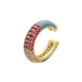 Macro shot of 18K gold plated ear cuff with rainbow colorful cubic zirconia stones - Gold Colorful Zirconia 1PC