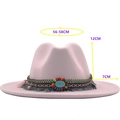 Pink wide brim wool fedora hat with ethnic woven band and colorful bead tassel - Pink