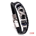 Bracelet tressé en cuir noir pour homme avec perles métalliques en X et détails argentés, 23cm - 23CM / Cuir Noir + Argent Antique