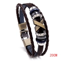 Bracelet multicouche pour homme en cuir tressé marron foncé avec breloque en métal - 20cm / Cuir Brun + Bronze
