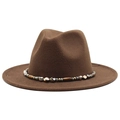 Dark brown wool fedora with bohemian beaded band for women with 60cm head size - Dark Coffee