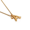 Golden stainless steel letter A necklace with bamboo texture and clear zircon pendant - Letter A (KN91782-KFC)