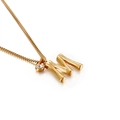Golden stainless steel necklace with bamboo texture letter M pendant and clear zircon - Letter M (KN91794-KFC)
