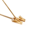 Gold stainless steel necklace with bamboo texture letter N pendant and zircon stone - Letter W (KN91804-KFC)