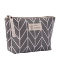 Grey canvas makeup bag with white arrow patterns and handmade label on white background - Grey Arrow / Small