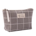 Grey canvas makeup bag with checkered pattern and Natural Style handmade label - Grey Grid / Small