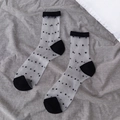 Women's summer white mesh mid-tube socks with black polka dots and cotton heel - One Size / Polka Dot Black