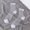Sheer white mesh crew socks with reinforced cotton soles and heels in Japanese style - One Size / Solid White