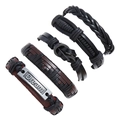 Retro 4er-Set Herren-Lederarmbänder in Schwarz und Braun mit gravierter Dream-Platte - 5-teiliges Set