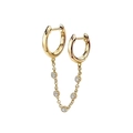 Elegant 18K gold-plated double hoop earrings with a dangling zircon chain for women - Gold Double Hole Hoop Chain (925 Sterling Silver Earring Post - Single Earring)