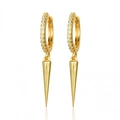 Gold-plated hoop earrings with crystal-encrusted spikes and geometric bohemian charm - 21-Gold Spike Dangle