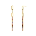 Elegante goldene Hängeohrringe mit Regenbogen-Zirkonia und Gliederketten-Design - Gold Basis Bunter Zirkon