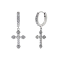 Glinsterende S925 sterling zilveren oorringen met hangende kruishangers en diamantjes - Volledig Ingelegde Witte Zirkonia Kruishanger Hoop / Witgoud