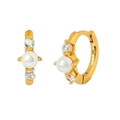 Eleganti orecchini a cerchio in argento S925 placcato oro con perle e zirconi chiari - Oro