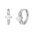Eleganti orecchini a cerchio in argento S925 con perle bianche e zirconi brillanti - Argento