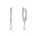 Elegant S925 silver huggie earrings featuring marquise-cut drop zircon and pavé setting - White Gold