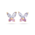 Exquisite butterfly stud earrings with gold plating and colorful zircon gemstones - Pink & Purple Zirconia / Gold Base Colorful Zircon