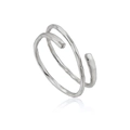 Minimalist double-layered silver open ring with irregular hammered texture on white background - Adjustable Open / White Gold