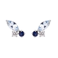 Detailed close-up of butterfly stud earrings with blue marquise and round zircon stones - Silver (White Zirconia)