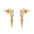 Orecchini punk a cono in argento S925 dorato con zircone cubico rettangolare geometrico - Trasparente/Oro Bianco