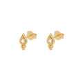 S925 sterling silver gold teardrop earrings with zircon eye accents and beaded base - Gold