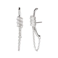 Elegante S925 Silber Fransenohrringe mit gestuften quadratischen Zirkoniasteinen - Silber