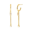 Elegant gold long tassel drop earrings with sparkling zircon crystals for women - Gold Clear Zircon