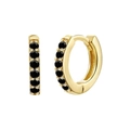 Detail of gold huggie earrings with vertical row of black cubic zirconia stones - Gold - Black Zirconia