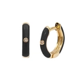 Elegant S925 silver black enamel earrings with central sparkling zircon in gold finish - Round Hoop / Black/Gold