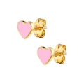 S925 silver needle pink heart stud earrings with gold plating and enamel finish - Pink Gold