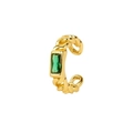 Detail view of 18K gold plated C-shaped ear cuff with emerald green square zircon stone - Green (Single Piece)