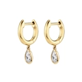 Close-up of gold geometric earrings with pear-cut white crystals and high-polish finish - White