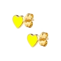 Minimalist S925 silver needle heart stud earrings in gold with bright yellow enamel - Gold