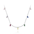 Collar minimalista de plata s925 con siete circonitas de colores con corte baguette - Oro Blanco