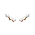 Orecchini ear crawler in argento S925 con zirconi geometrici multicolore su bianco - Oro Bianco