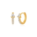 Macro view of gold plated hoop earrings featuring micro-pave crystals and secure hinge closure - Gold with Clear Cluster Zirconia