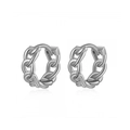 Polished S925 silver chain link hoop earrings with a minimalist industrial texture - White Gold