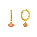 Orecchini a cerchio S925 oro con ciondoli occhio in smalto rosa e zircone bianco - Ciondolo Occhio del Diavolo / Rosa Oro
