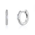 Elegant S925 silver hoop earrings with baguette-cut zircon and round sparkling accents - S925 Silver Pin + Eco-friendly Copper / Silver