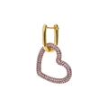 Elegant gold heart earrings with purple crystals and sparkling pavé heart pendants - Purple (Single)